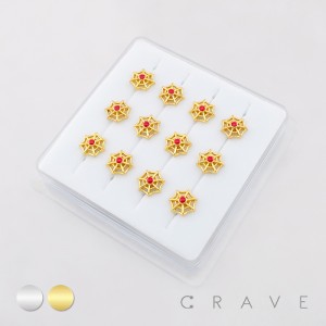 12PCS OF CZ SPIDER WEB 316L SURGICAL STEEL L-SHAPE NOSE RING BOX